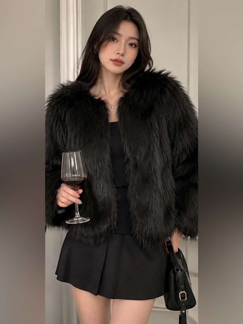 Black Faux Fur Jacket - Luxurious Women's Coat
